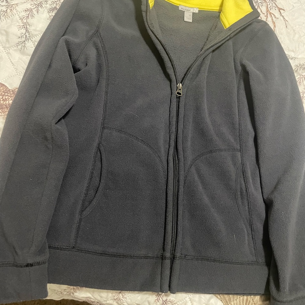 Old Navy Gray Fleece Jacket with Yellow Lining